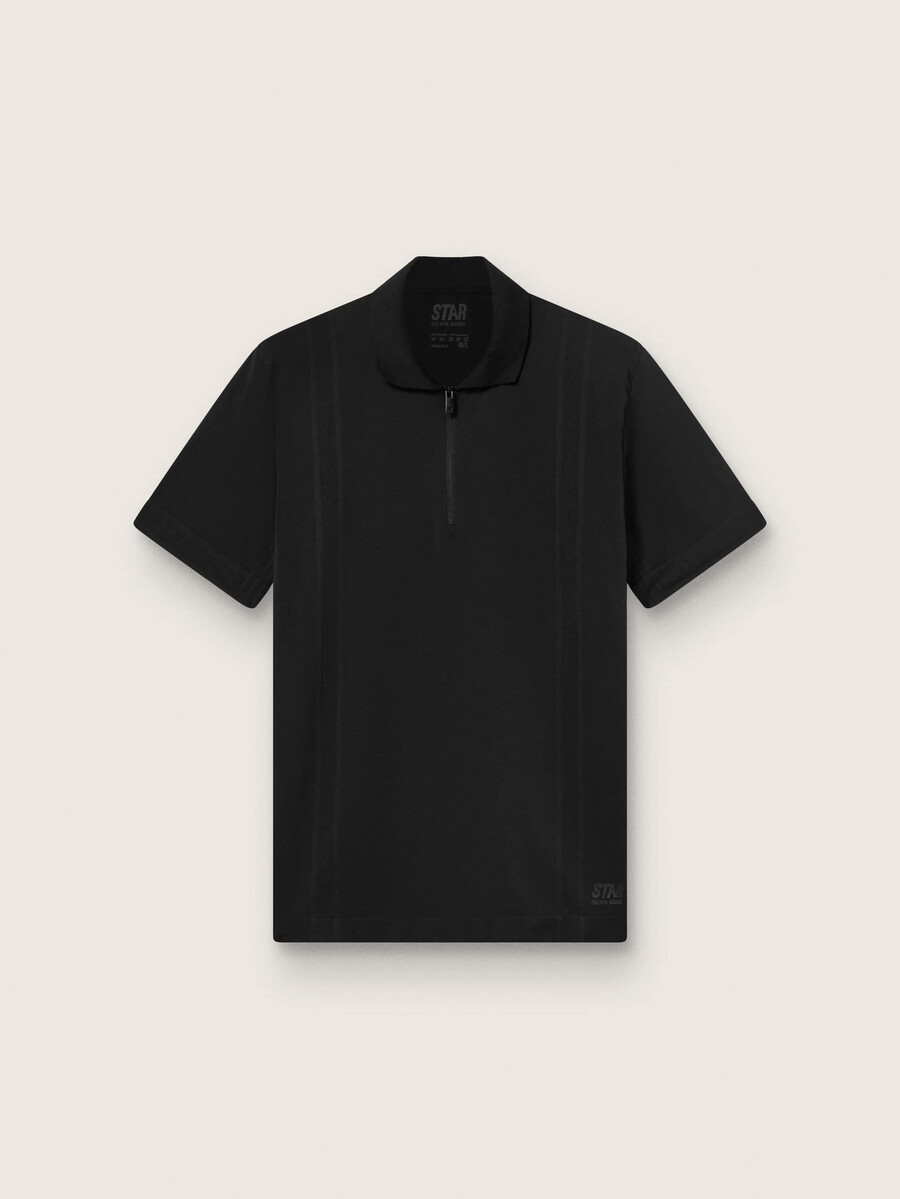 camisa polo esportiva masculina preta com zíper