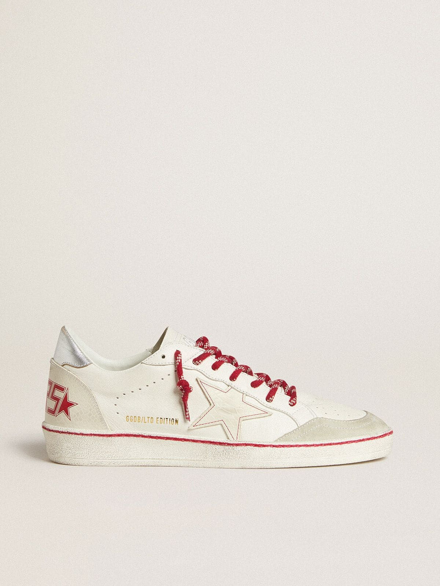tênis ball star ltd cny masculino em couro branco com efeito desgastado.
