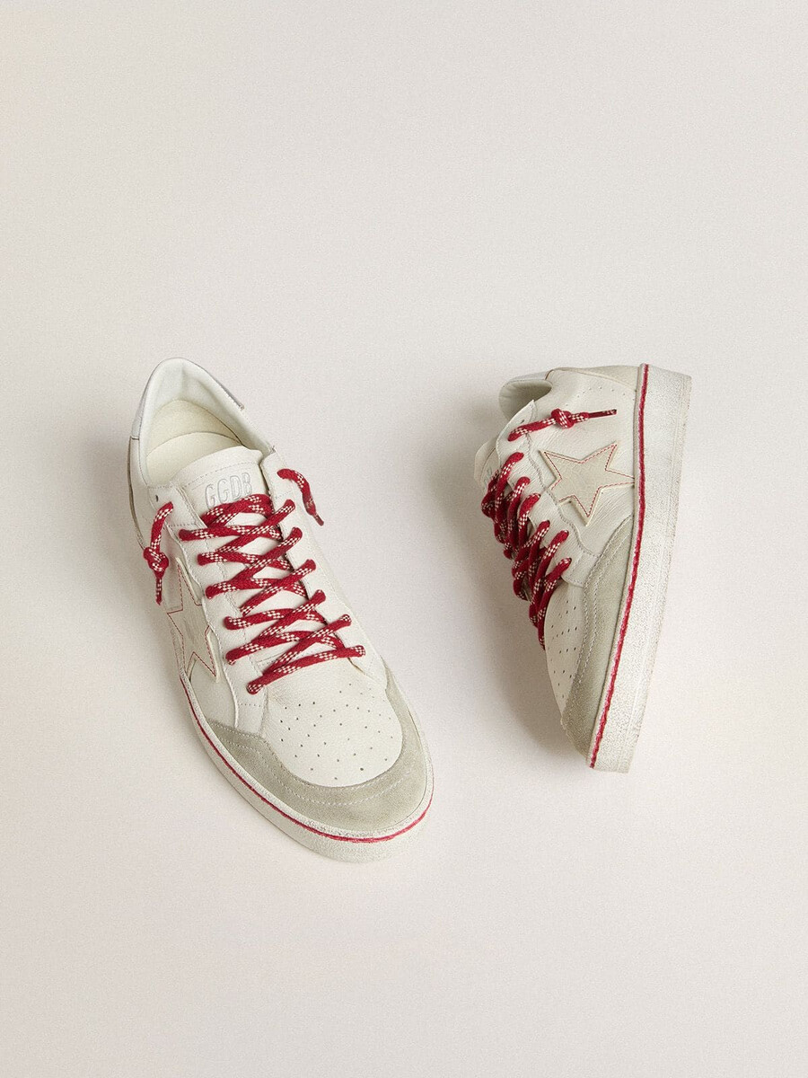 tênis ball star ltd cny masculino em couro branco com efeito desgastado.