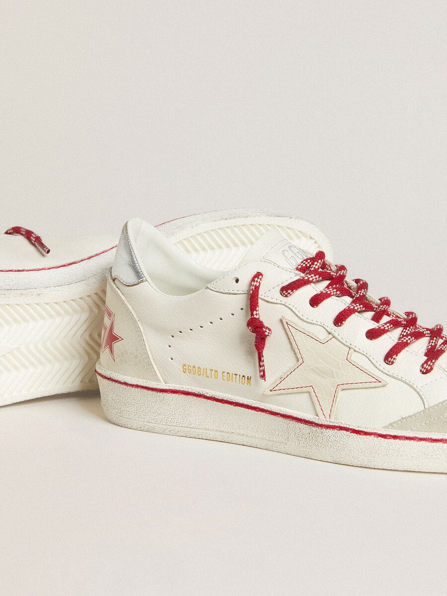 tênis ball star ltd cny masculino em couro branco com efeito desgastado.