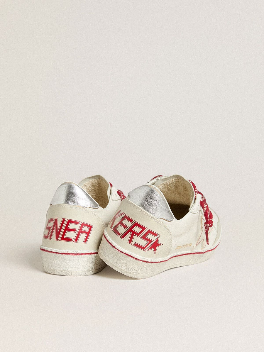 tênis ball star ltd cny masculino em couro branco com efeito desgastado.