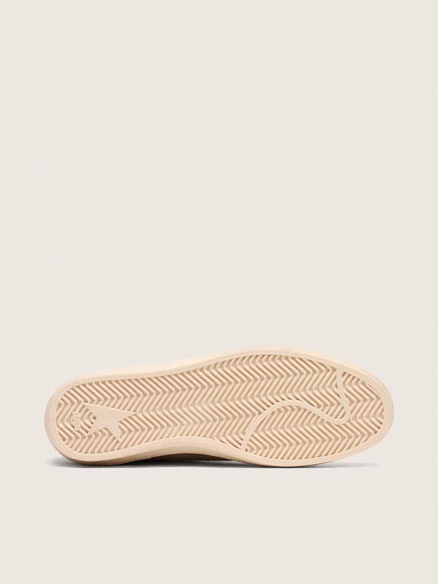 tênis ball star masculino em lã com estrela em couro creme e detalhes em couro encerado marrom.