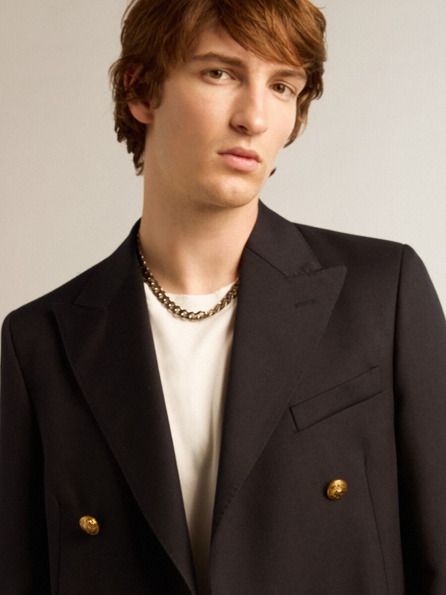 blazer masculino de abotoamento duplo na cor azul-marinho