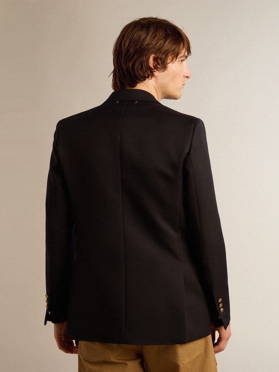 blazer masculino de abotoamento duplo na cor azul-marinho