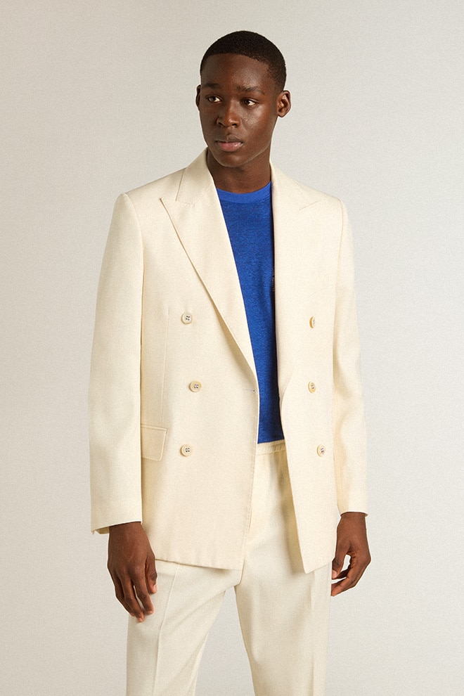blazer masculino creme de abotoamento duplo