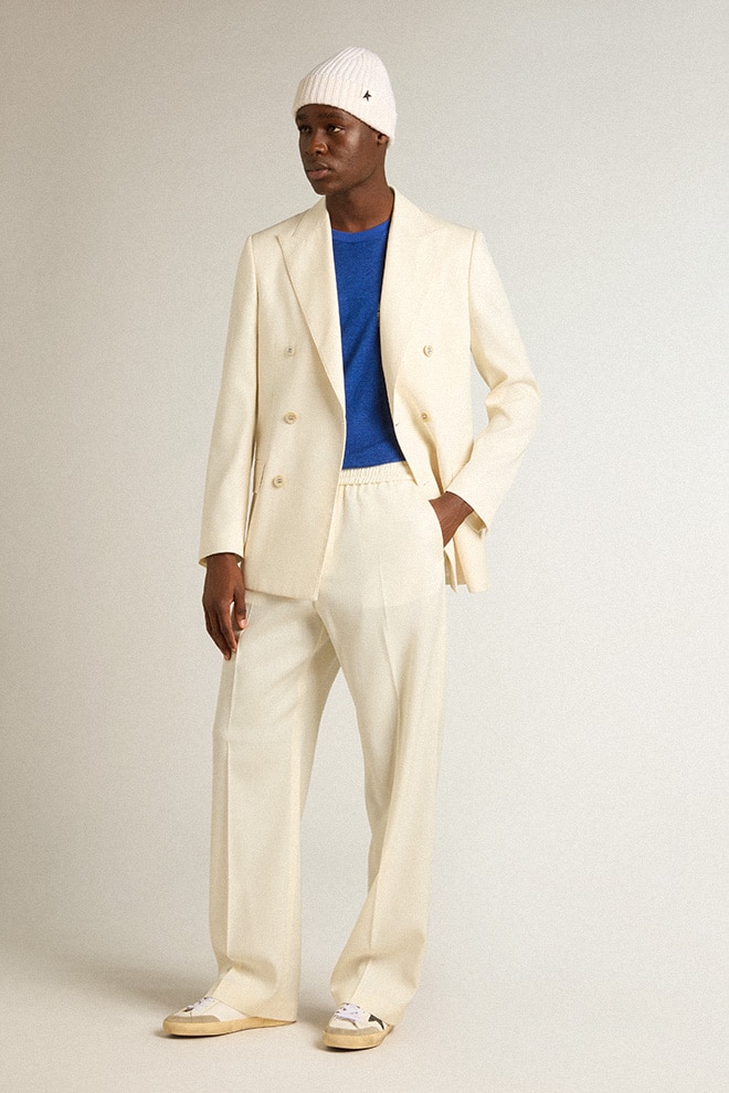 blazer masculino creme de abotoamento duplo