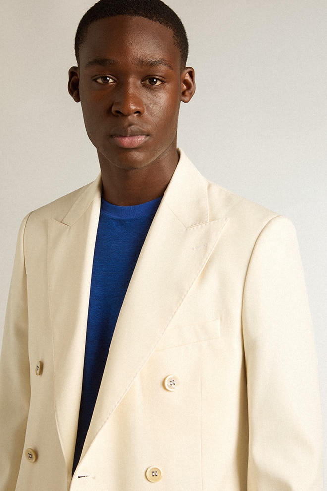 blazer masculino creme de abotoamento duplo