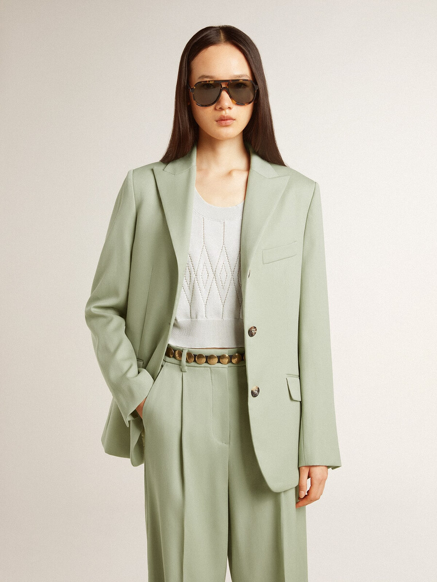 blazer feminino em lã verde-sálvia