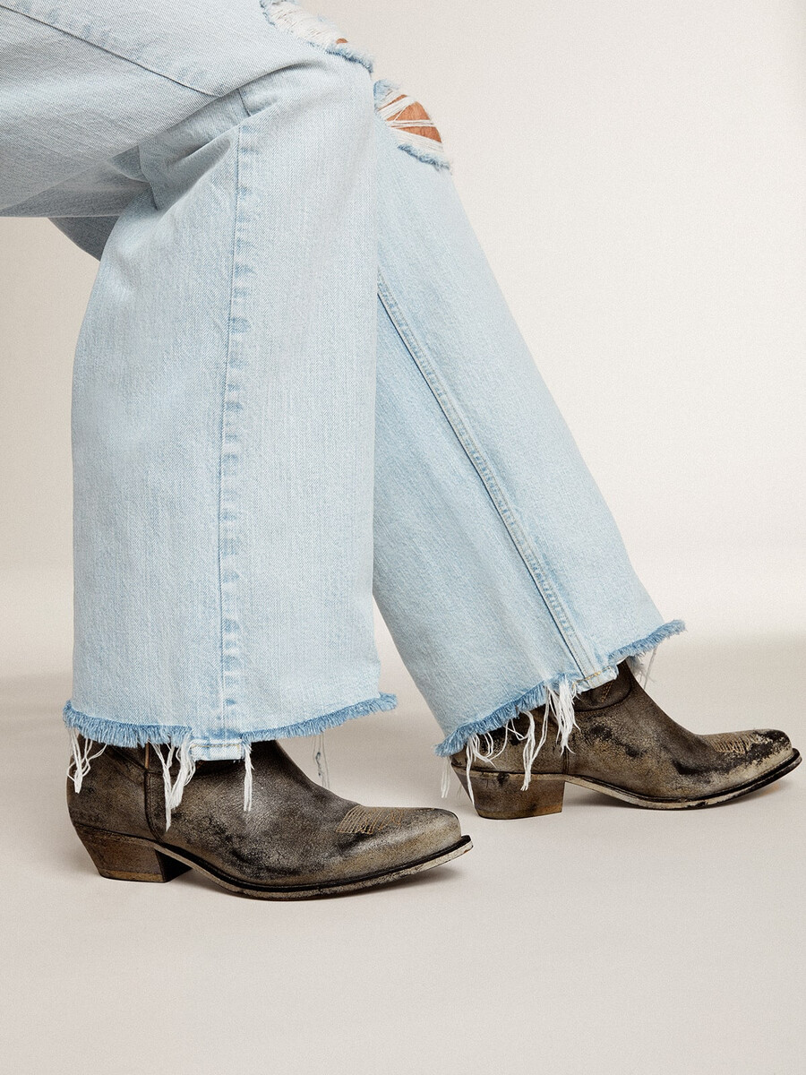 botas wish star masculinas de cano baixo em couro preto com estrela prateada