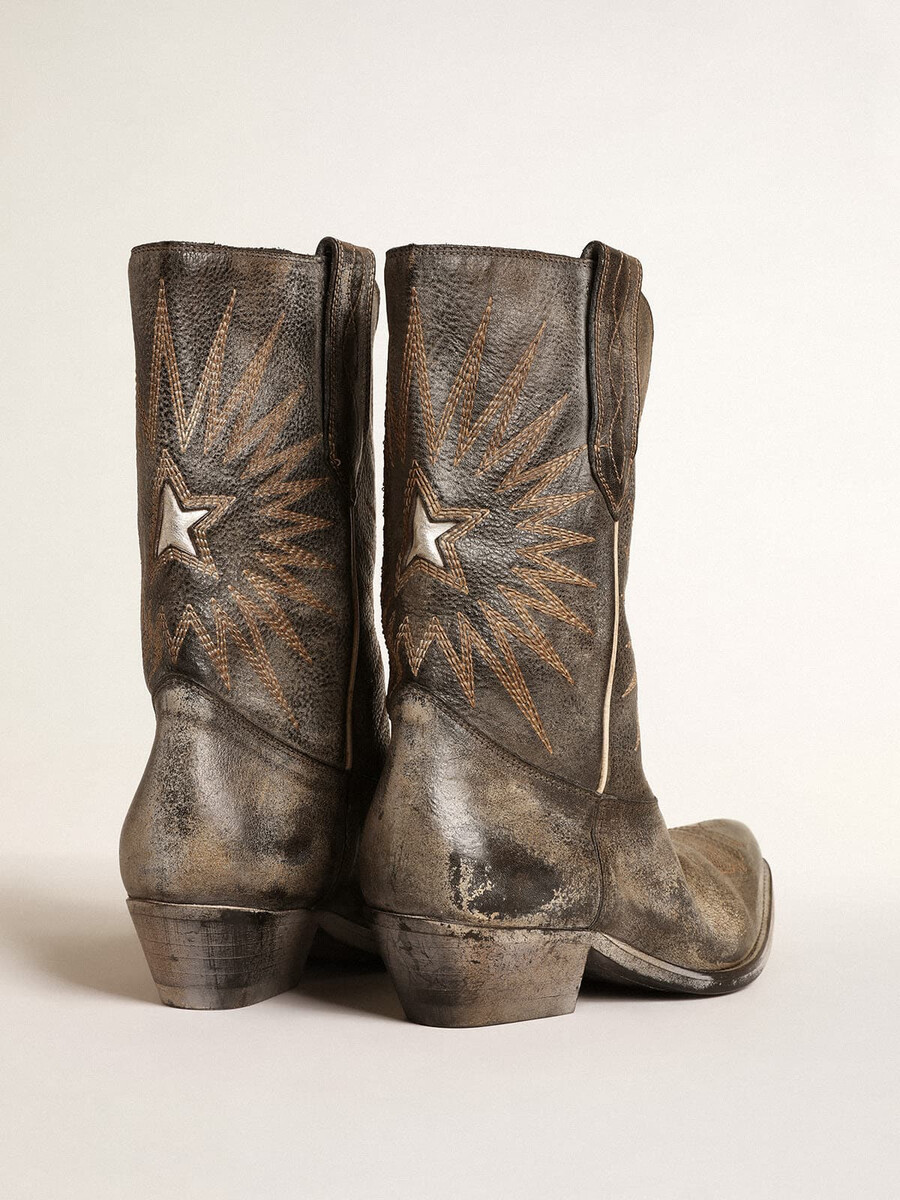botas wish star masculinas de cano baixo em couro preto com estrela prateada
