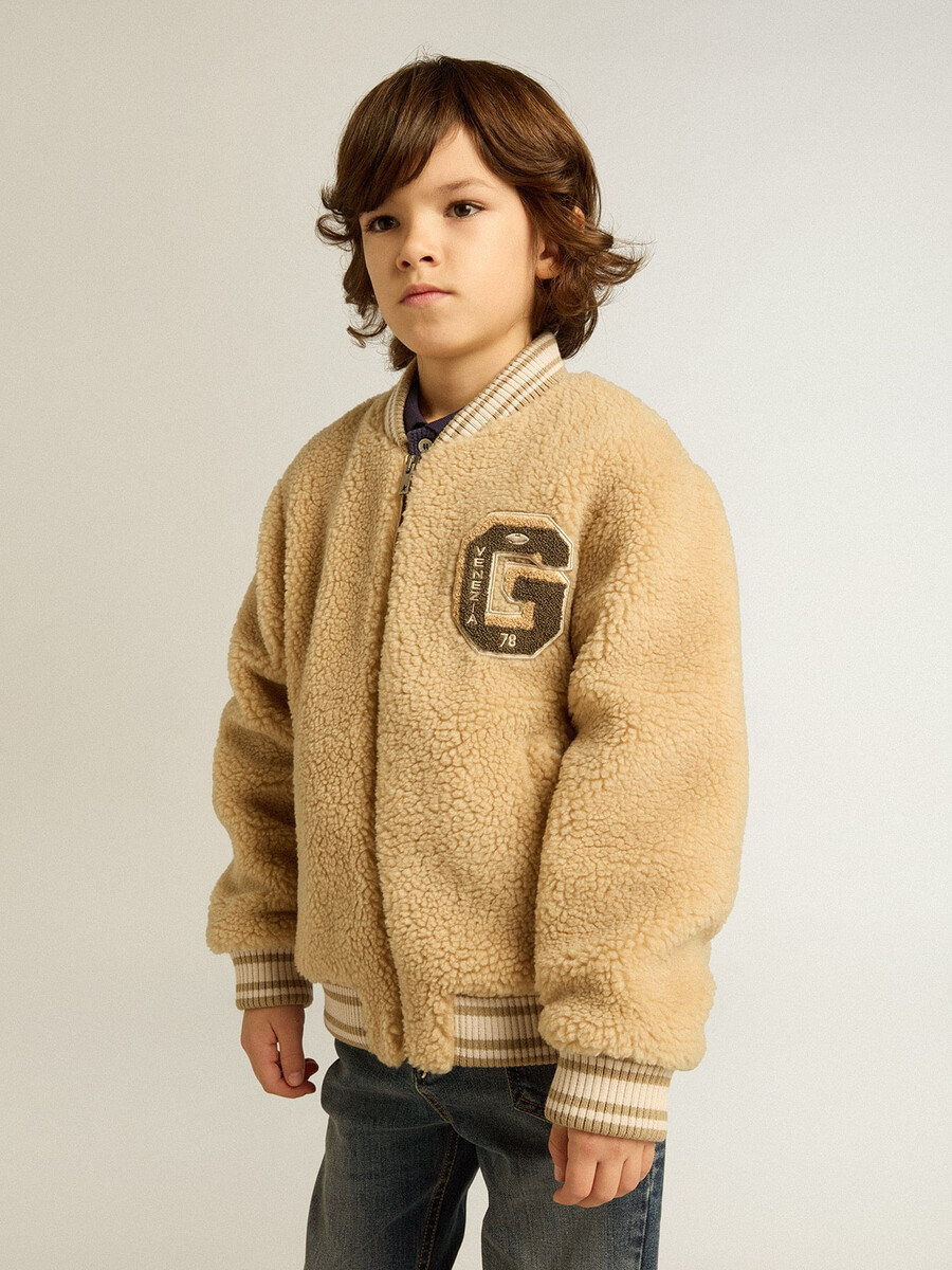 jaqueta bomber infantil bege de lã