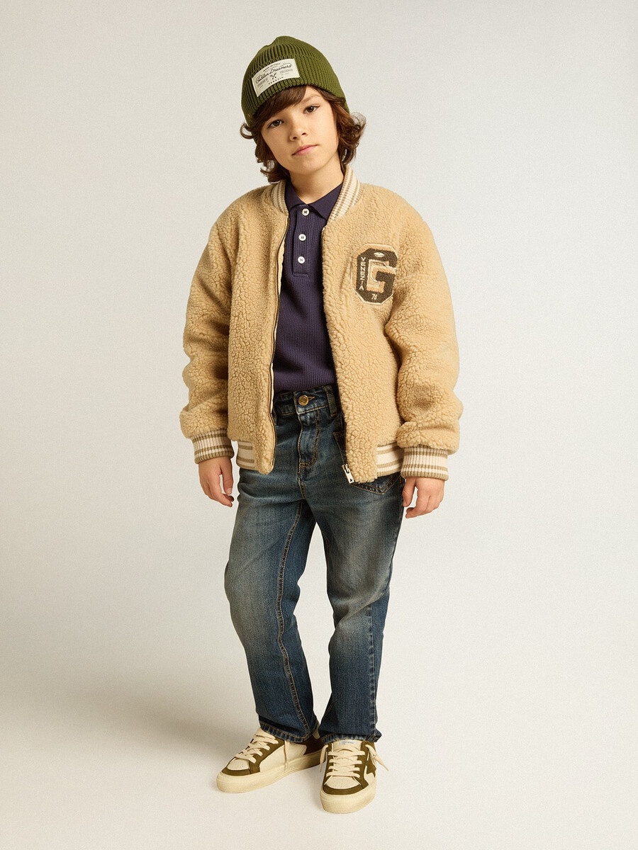 jaqueta bomber infantil bege de lã