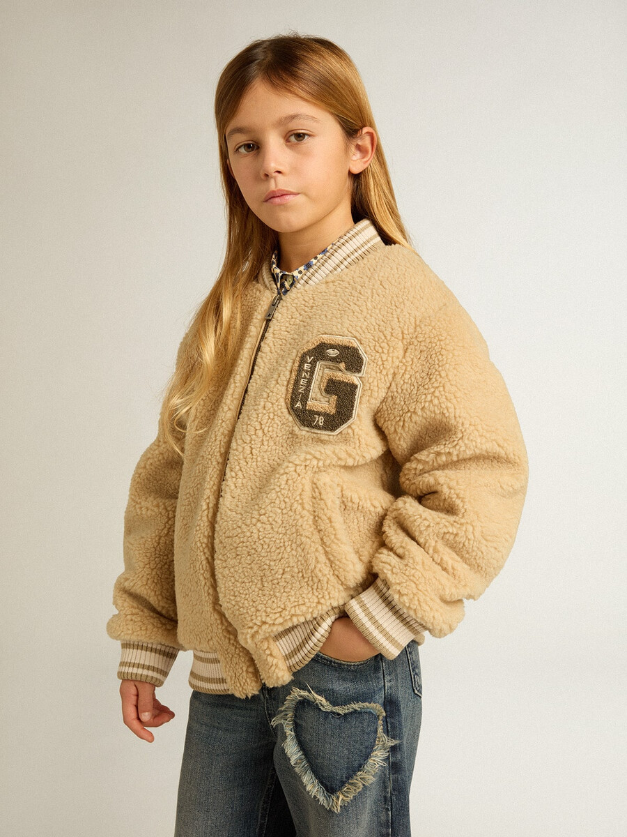 jaqueta bomber infantil bege de lã