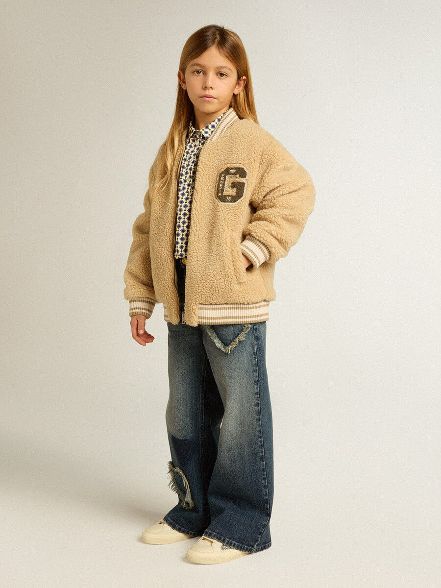 jaqueta bomber infantil bege de lã