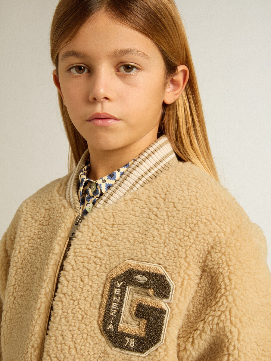 jaqueta bomber infantil bege de lã