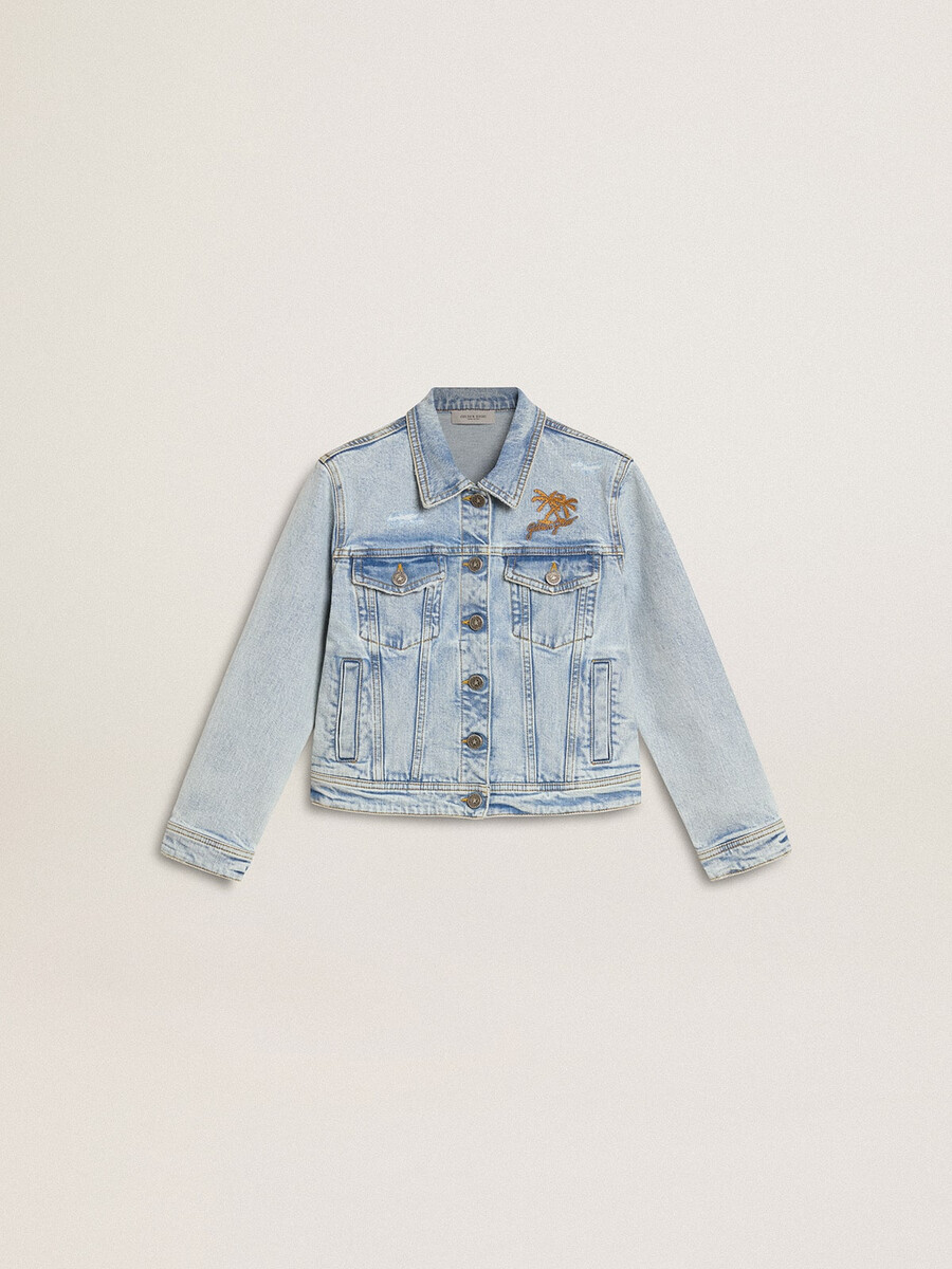 jaqueta jeans clara com bordado