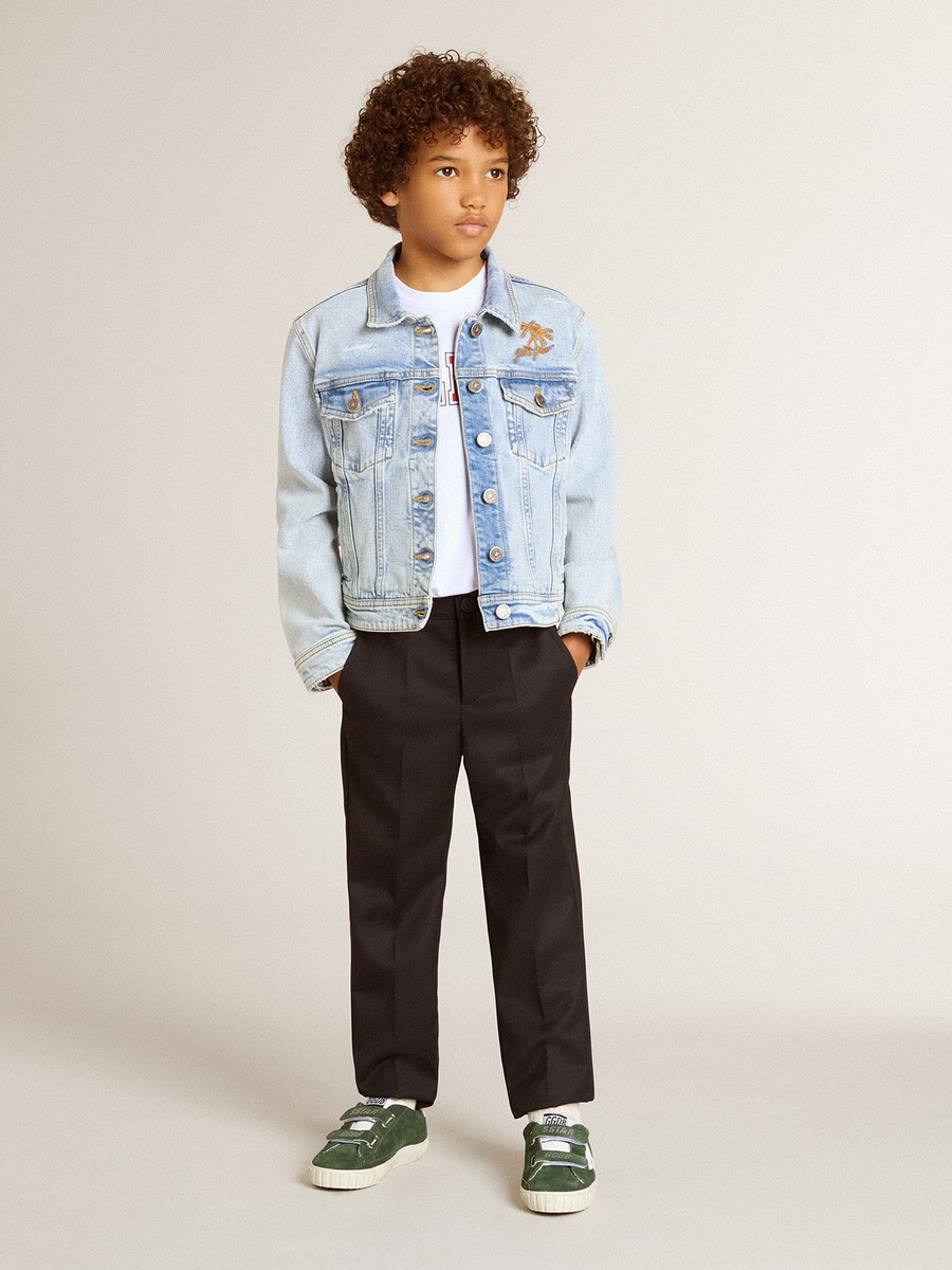 jaqueta jeans clara com bordado