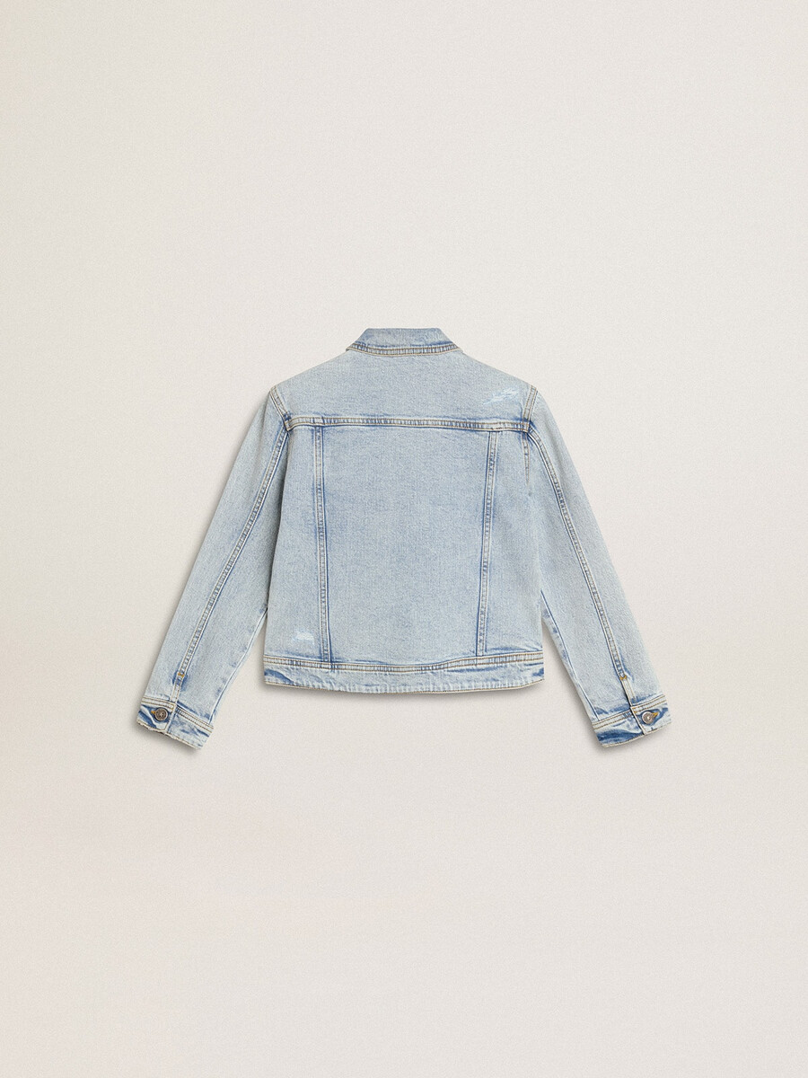 jaqueta jeans clara com bordado