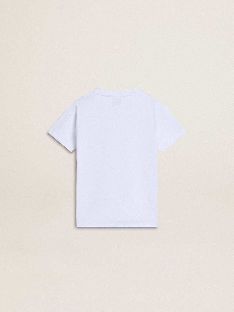 camiseta infantil branca de algodão com estampa prateada