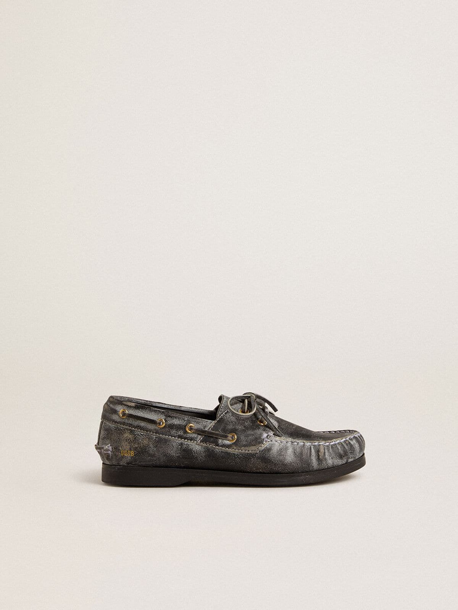 mocassim junior cruise em couro preto envelhecido
