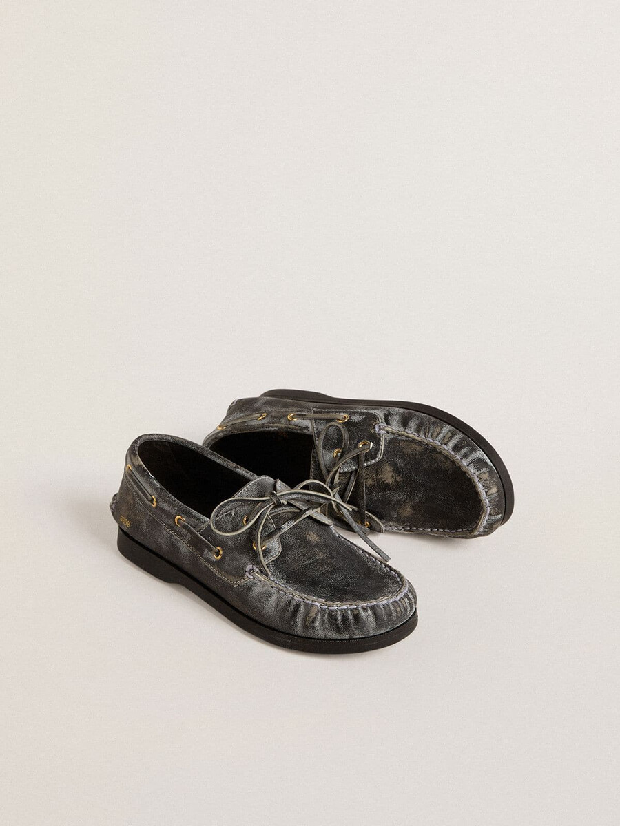 mocassim junior cruise em couro preto envelhecido