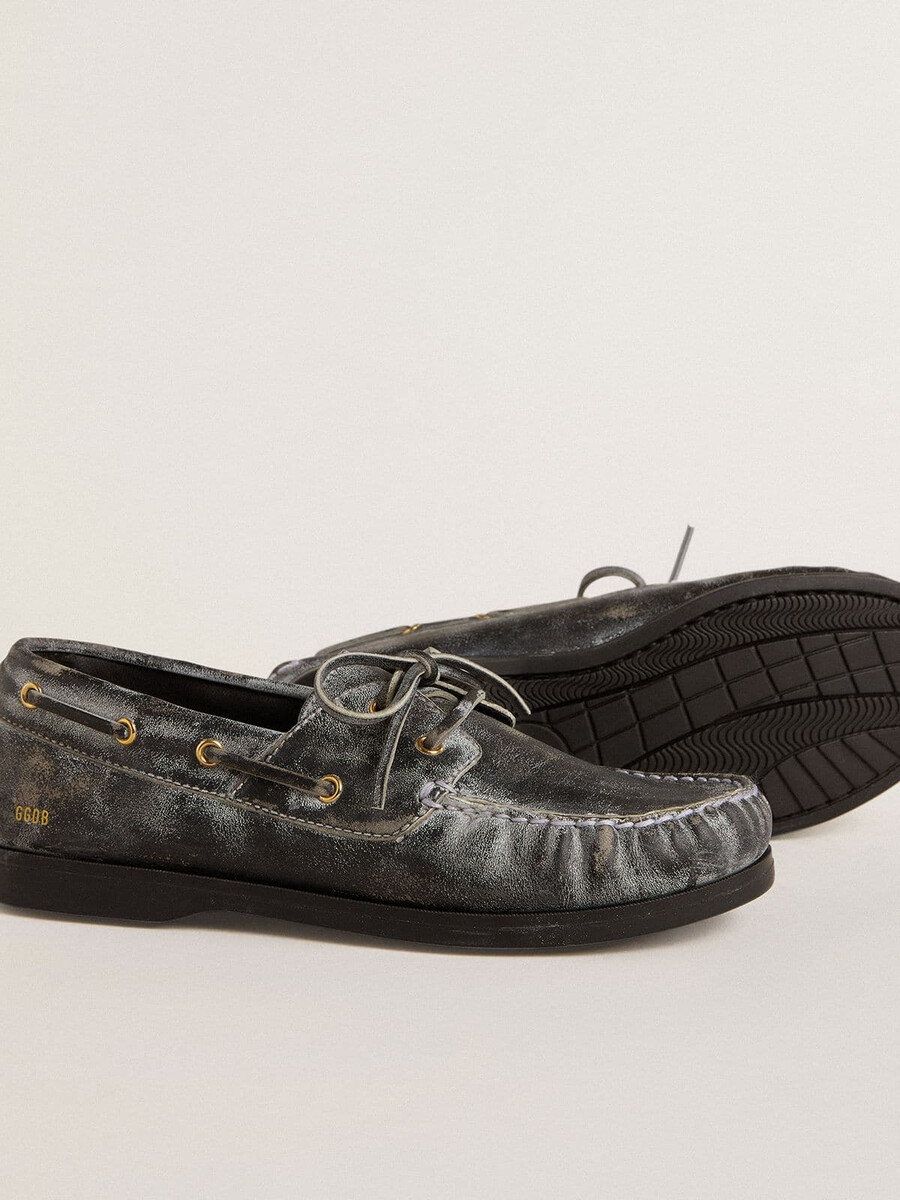 mocassim junior cruise em couro preto envelhecido