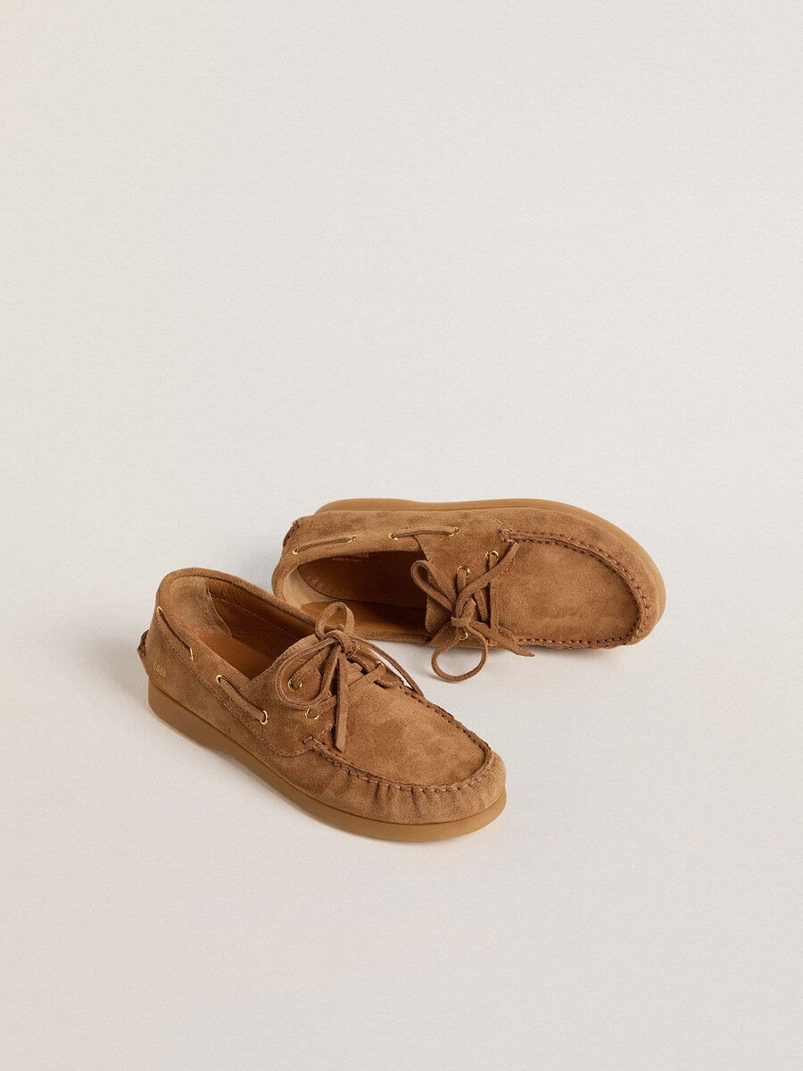 mocassim junior cruise em camurça marrom claro