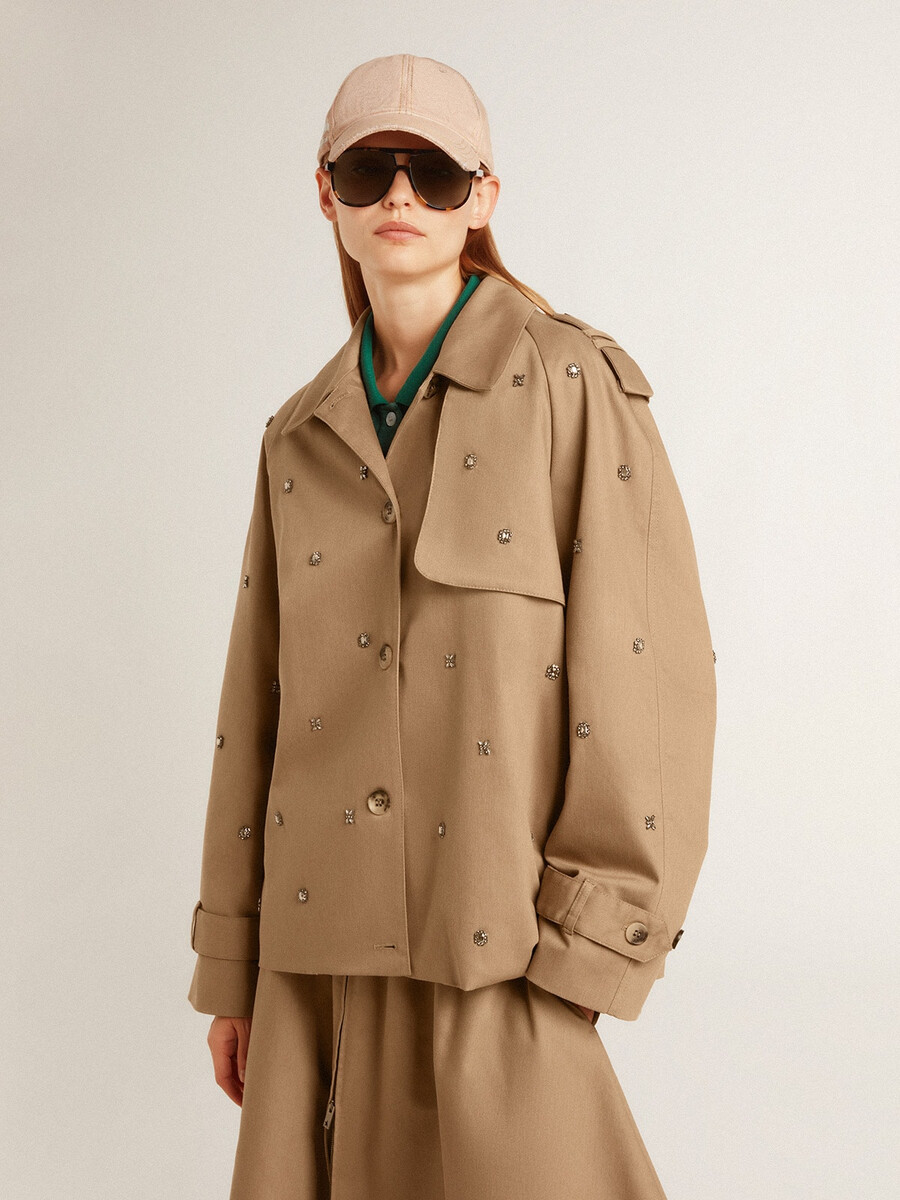 trench coat feminino oversized com cristais