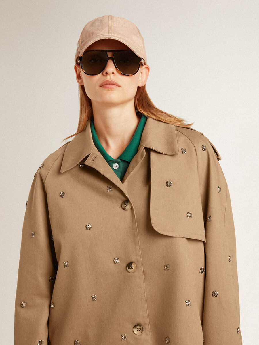 trench coat feminino oversized com cristais