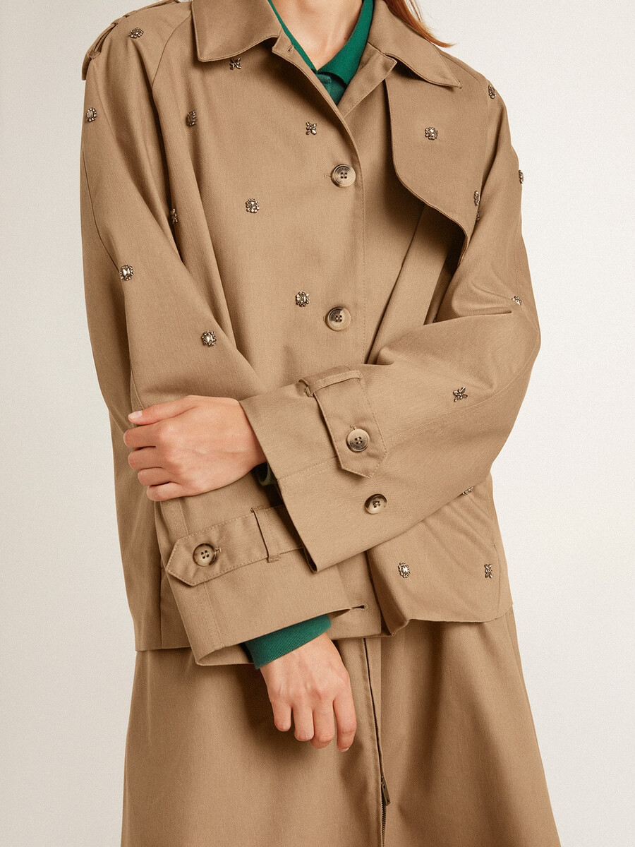 trench coat feminino oversized com cristais