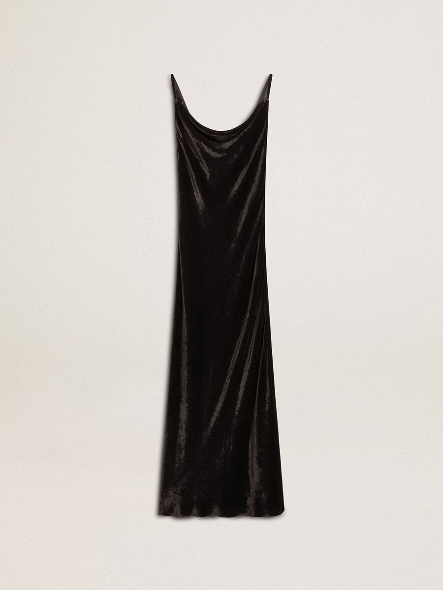 vestido preto feminino estilo slip com efeito veludo