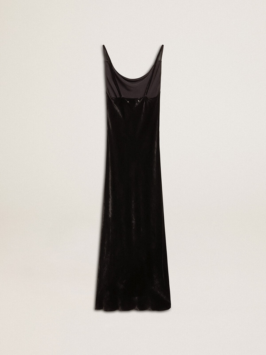 vestido preto feminino estilo slip com efeito veludo