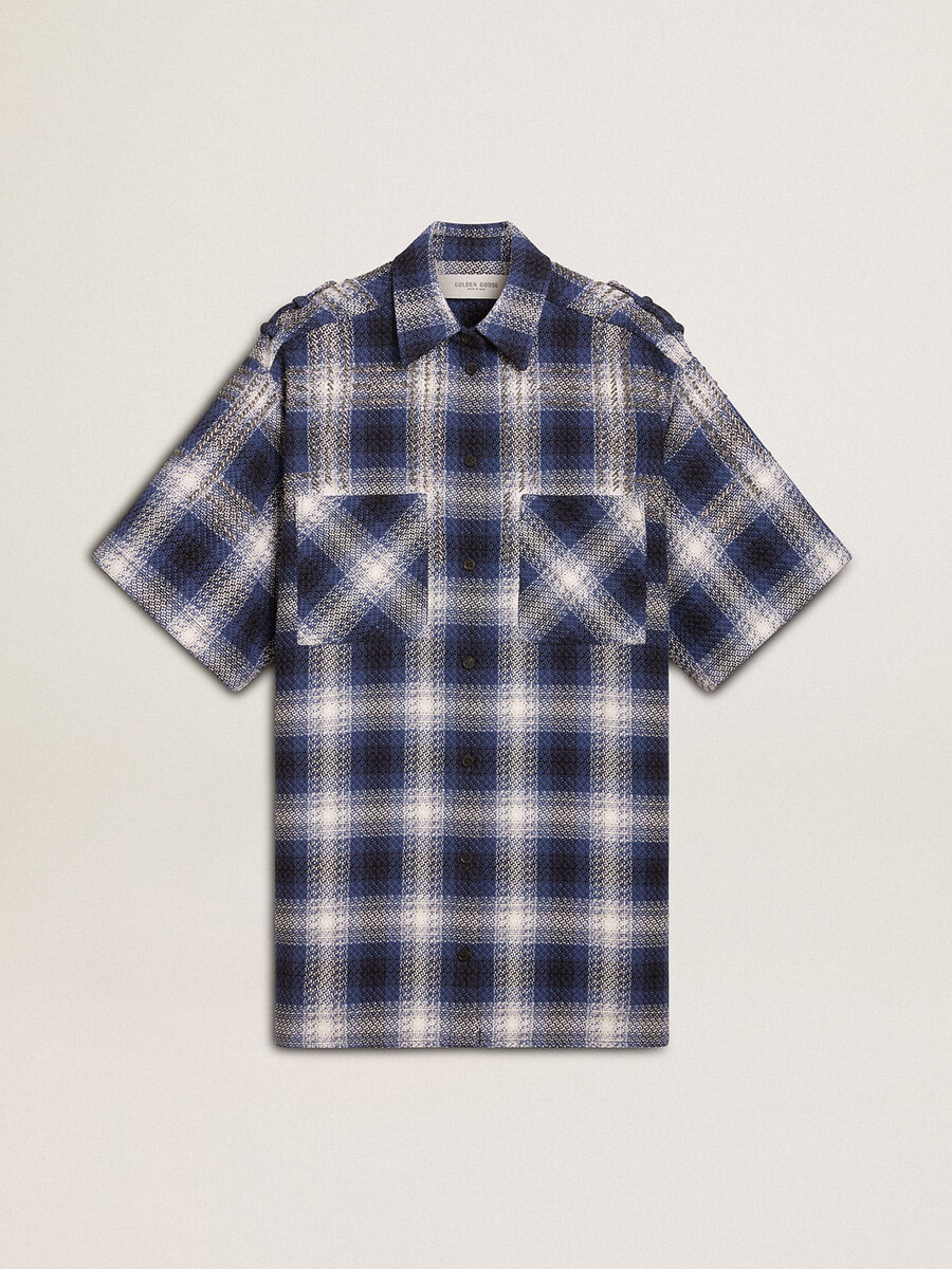 vestido curto feminino estilo camisa com estampa xadrez 3d e bordado.