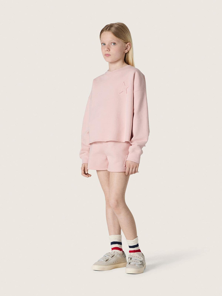 shorts star girls em algodão rosa com patch e logotipo.
