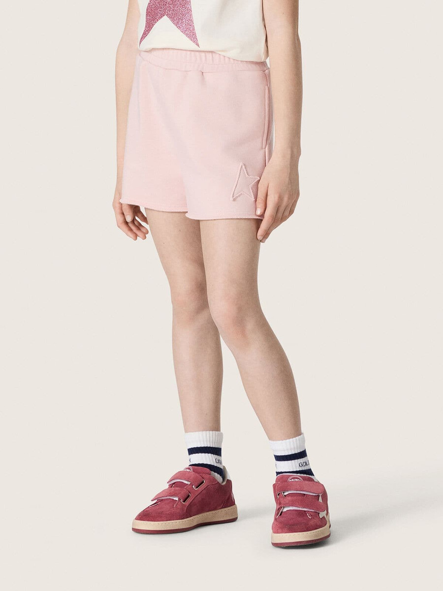 shorts star girls em algodão rosa com patch e logotipo.