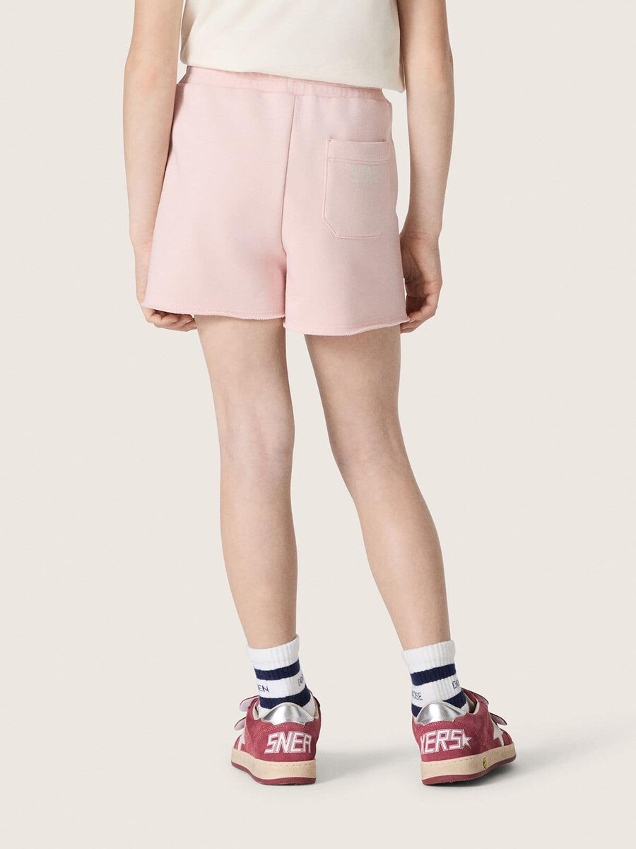 shorts star girls em algodão rosa com patch e logotipo.