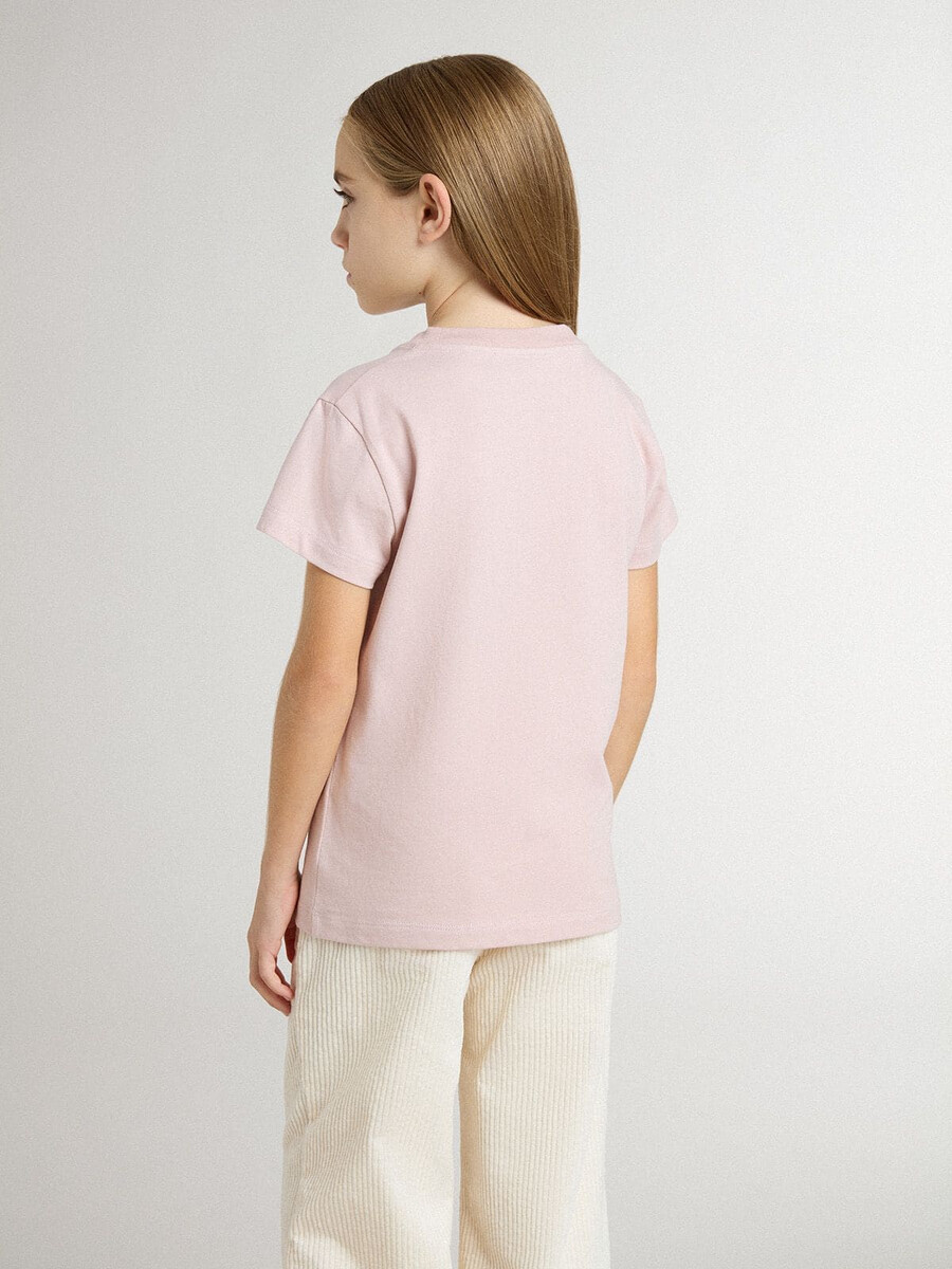 camiseta rosa infantil com estampa branca
