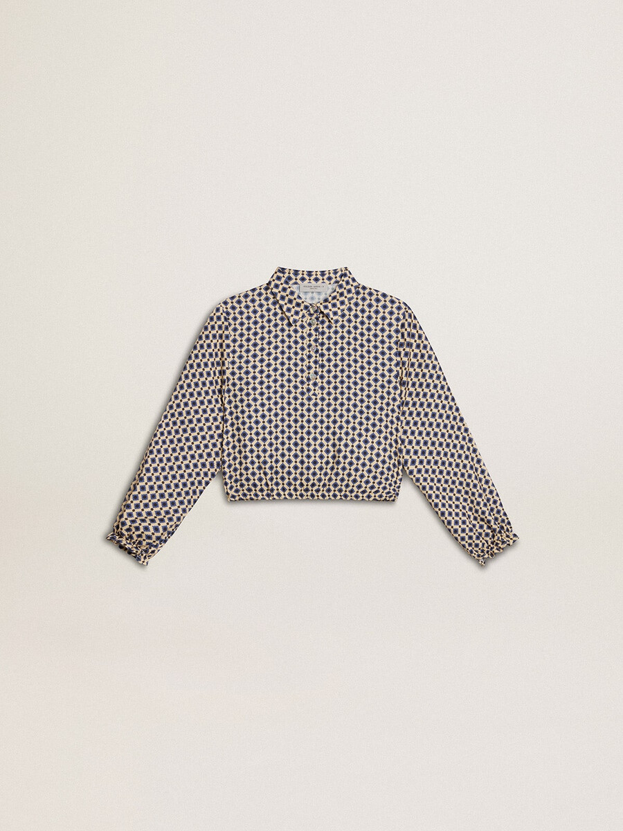 camisa polo feminina com estampa geométrica