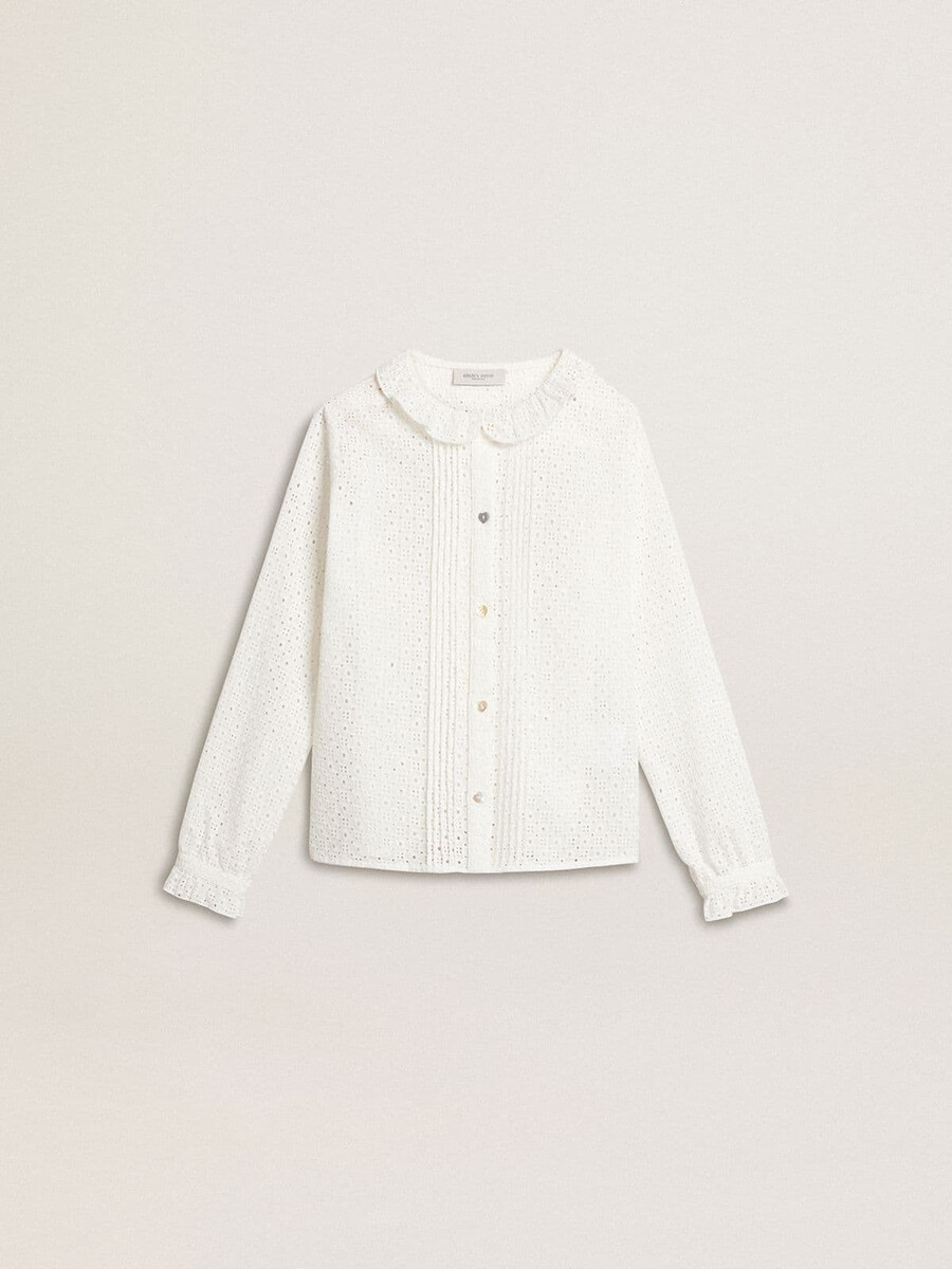 camisa branca de algodão bordado inglês para menina