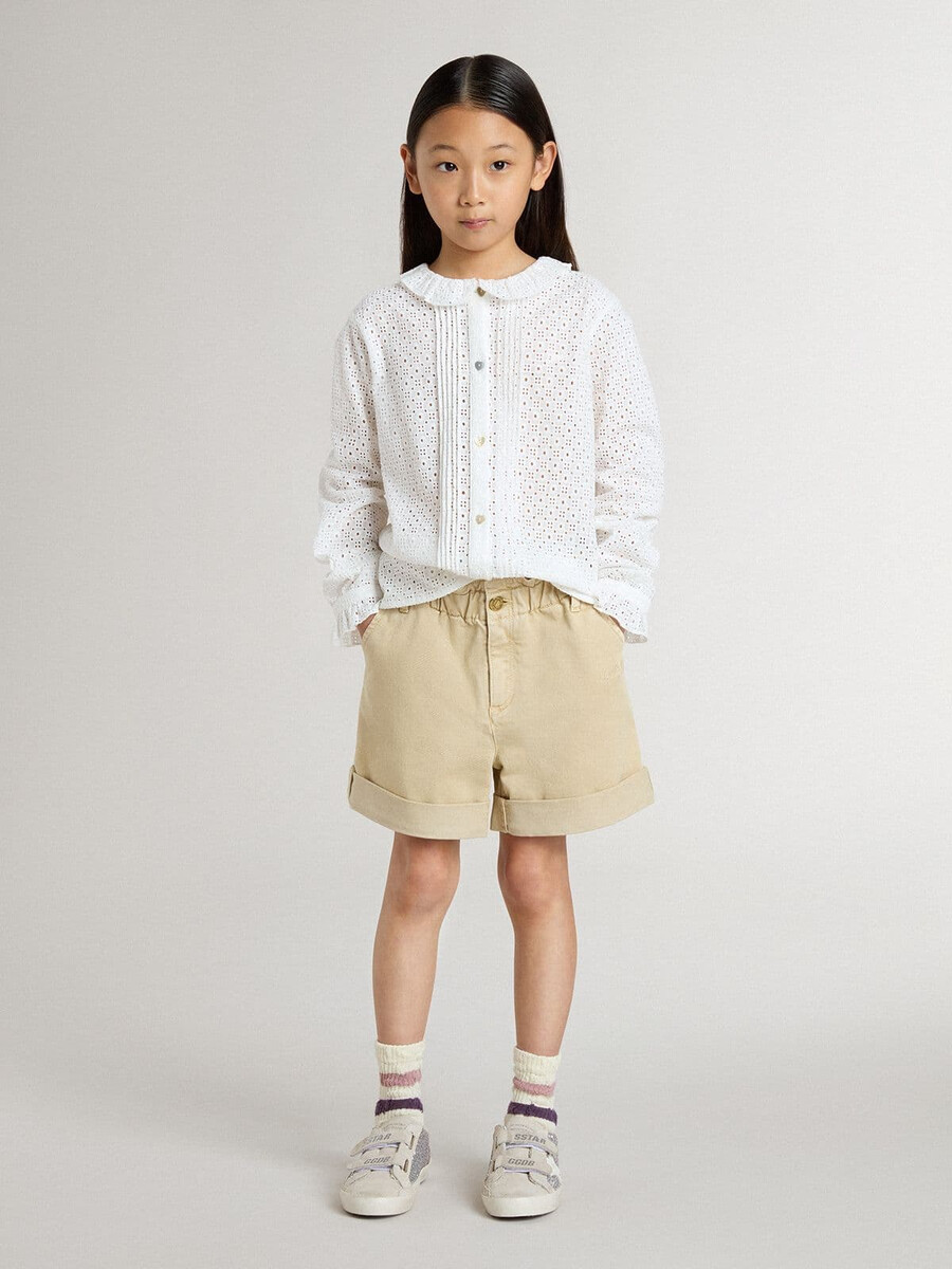camisa branca de algodão bordado inglês para menina