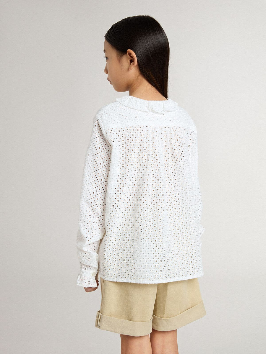 camisa branca de algodão bordado inglês para menina