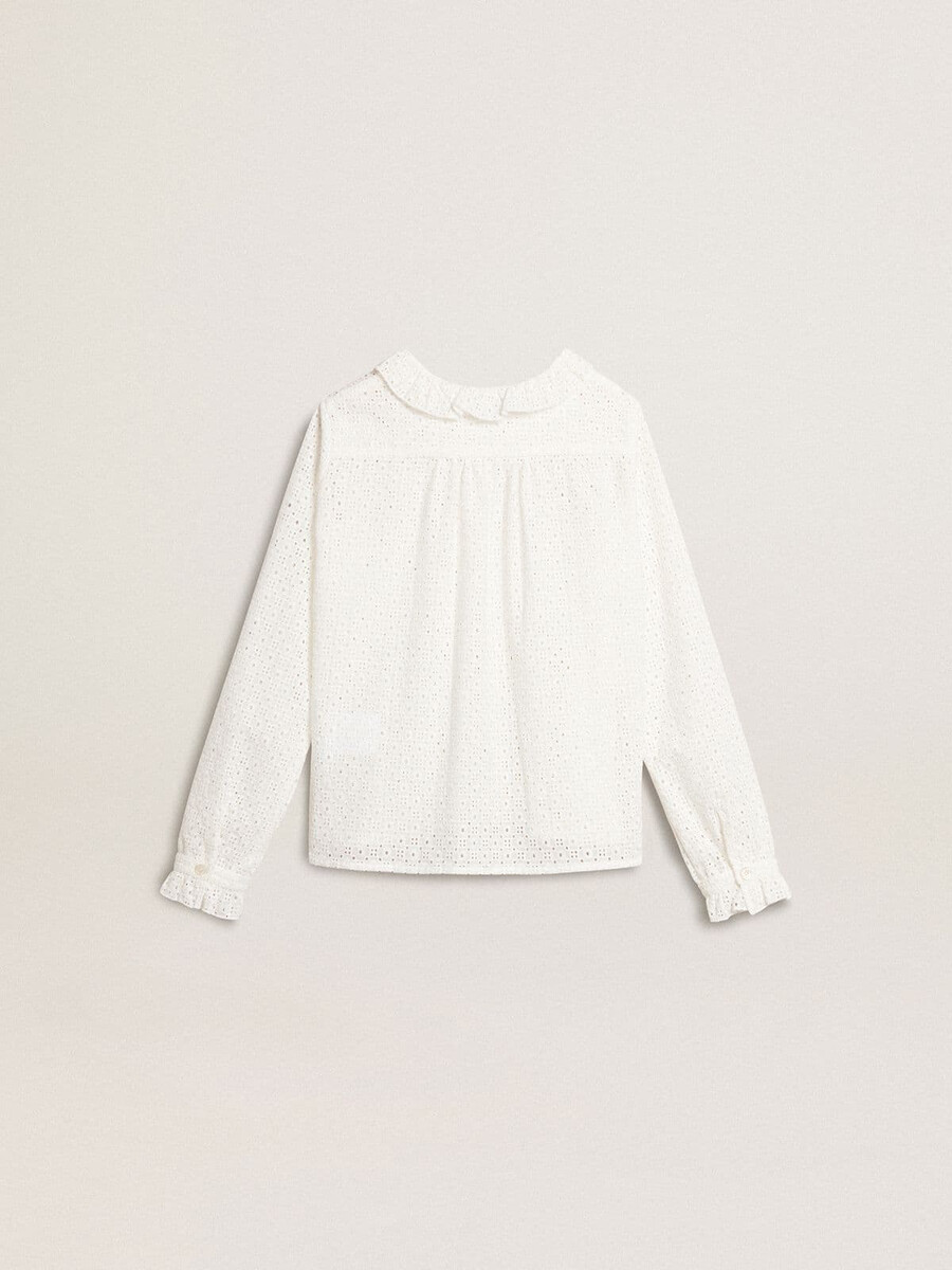 camisa branca de algodão bordado inglês para menina