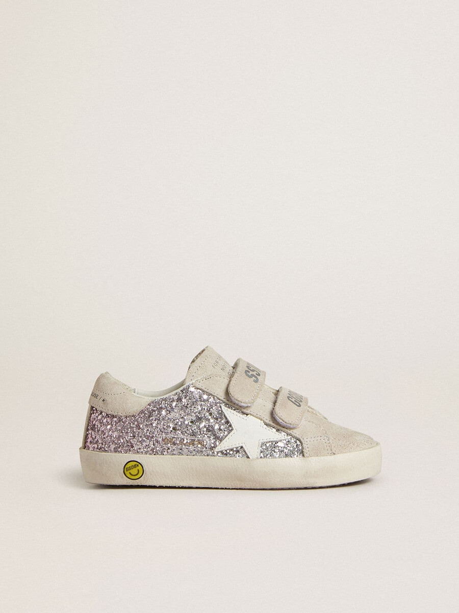 junior old school em glitter prateado e rosa com estrela de couro branca