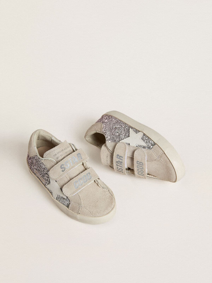 junior old school em glitter prateado e rosa com estrela de couro branca