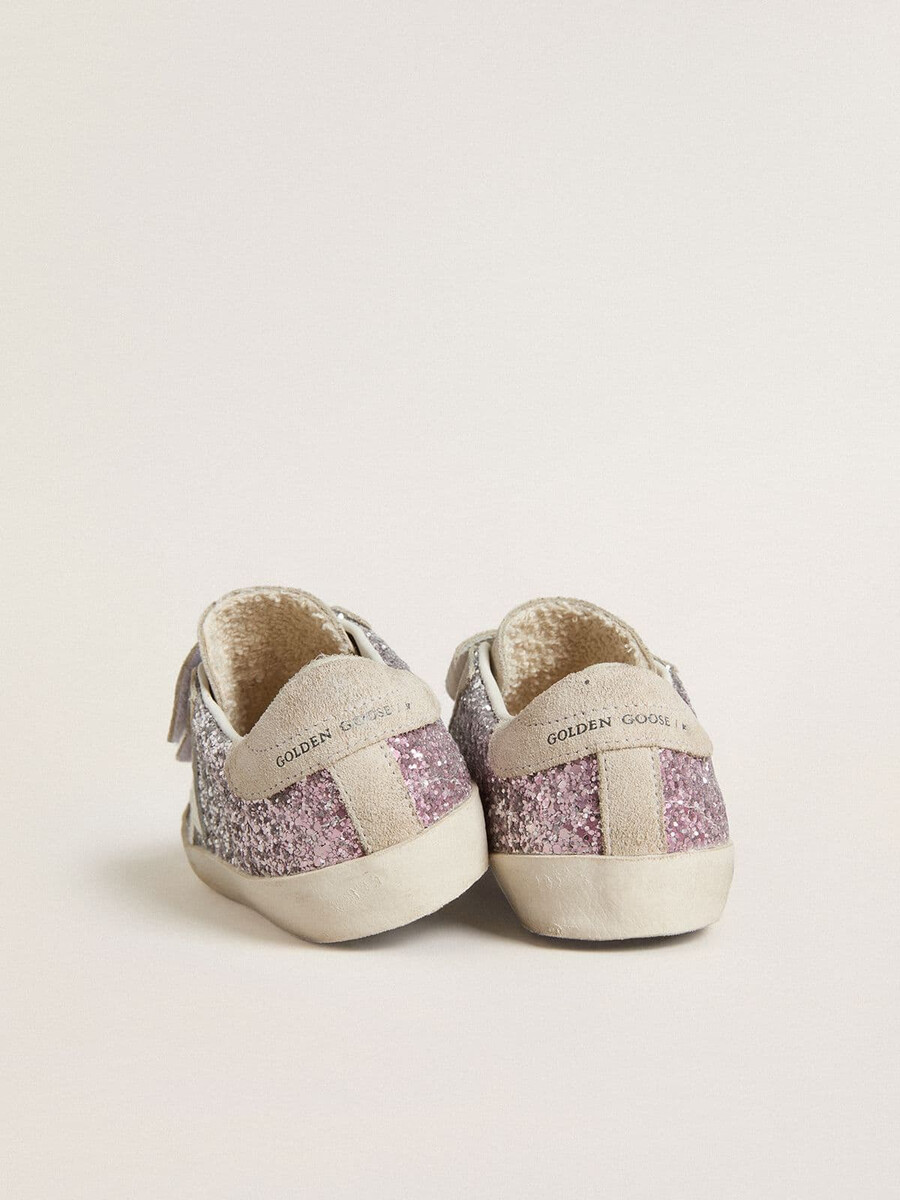 junior old school em glitter prateado e rosa com estrela de couro branca