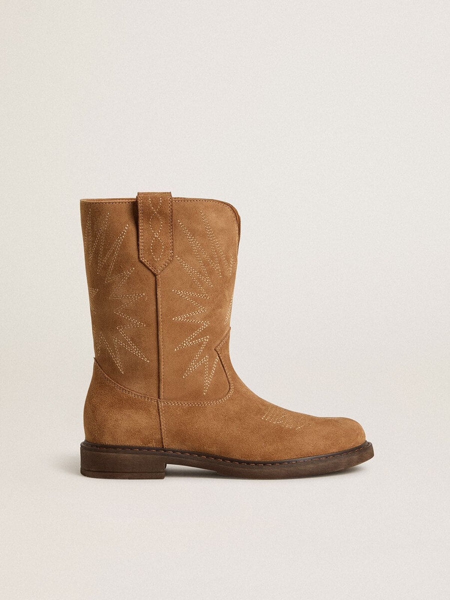 botas wish young em camurça cor camelo com bordado de estrela