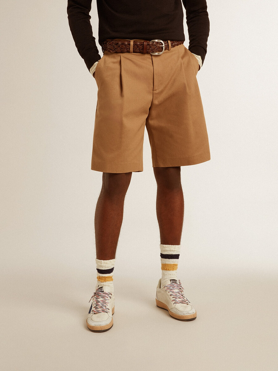 bermuda masculina em algodão bege
