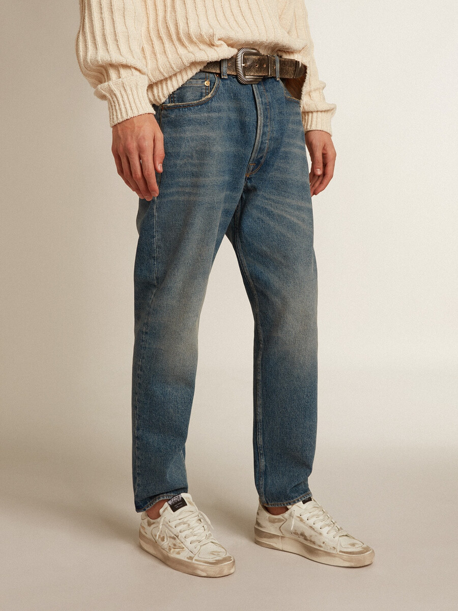 calça jeans masculina slim fit com lavagem média