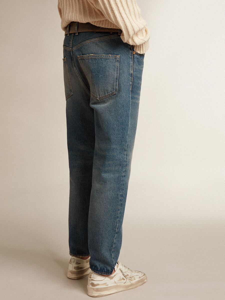 calça jeans masculina slim fit com lavagem média