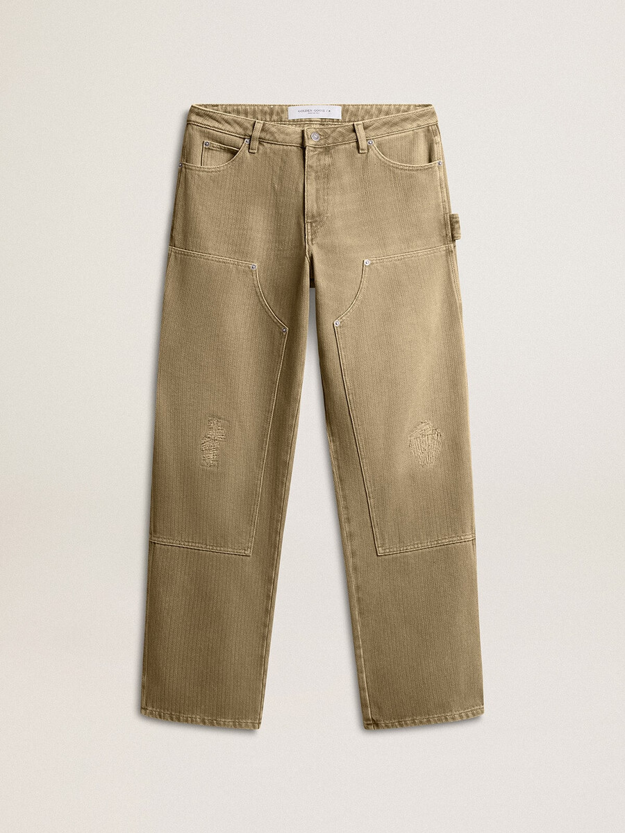 calça feminina de algodão com efeito desgastado